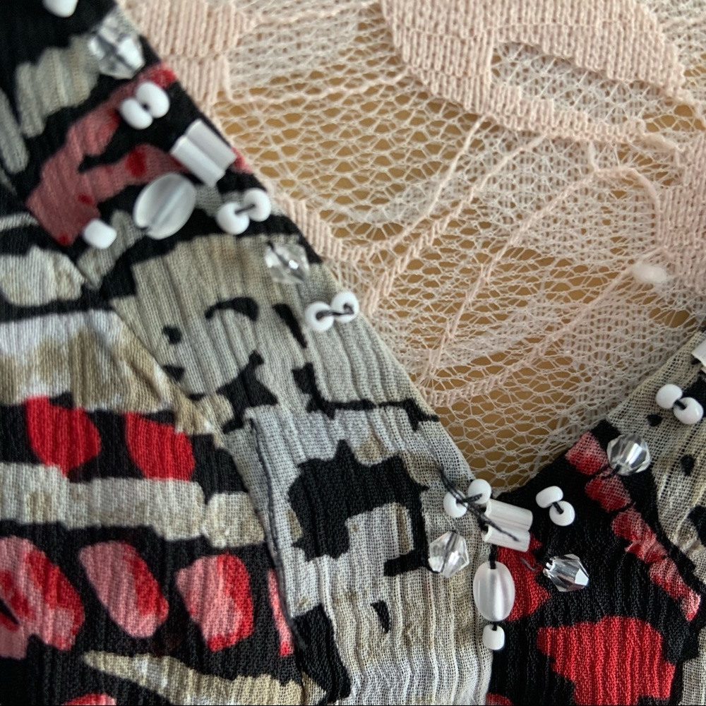 Bob Mackie Studio Plus Size 18 Sheer Layered Paisley Beaded V Neck Top Blouse - Picture 3 of 13